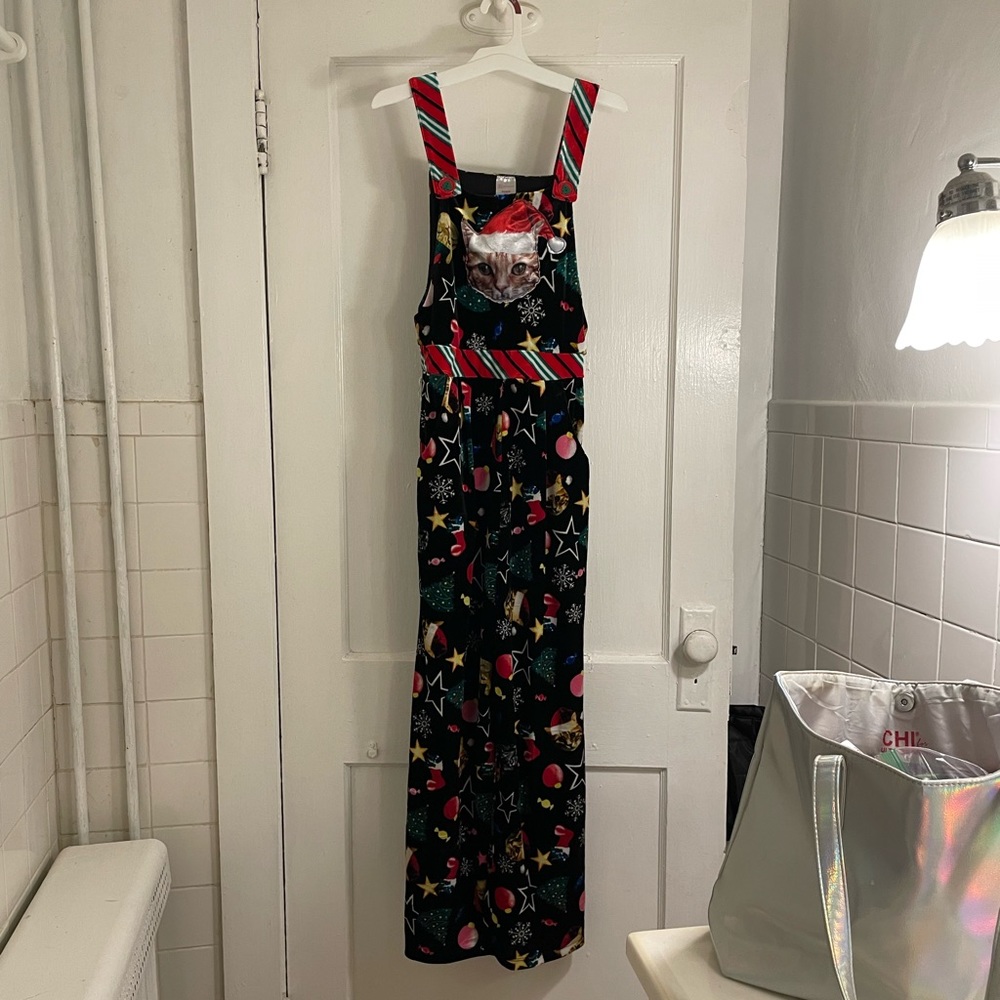Christmas Cat Jumpsuit With Pockets